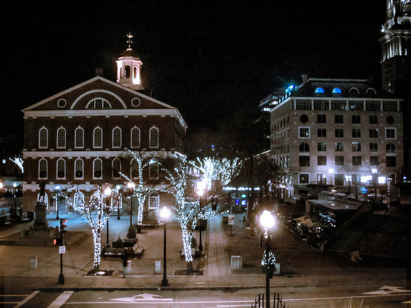 Faneuil Hall Boston at Night during Xmas