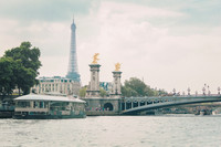 River Seine Paris France Eiffel Tower and Pont Alexander III Bridge
