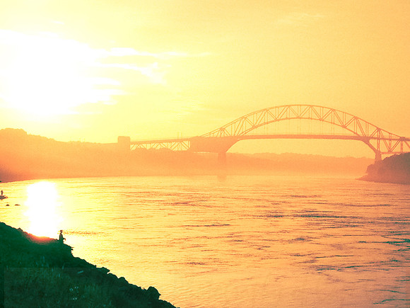 Fishing at Sunrise of Sagamore Bridge